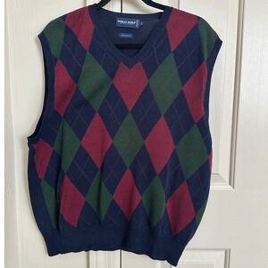 Polo Golf Ralph Lauren Argyle Sweater Vest – Navy/Green/Red – 100%‎ Cotton